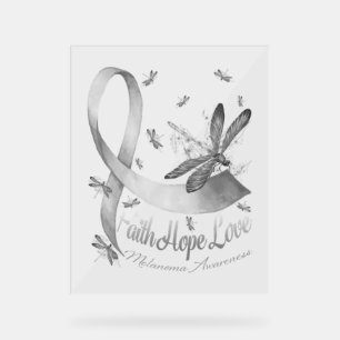 Panneau En Acrylique Faith Hope Love Melanoma Awareness Dragonfly