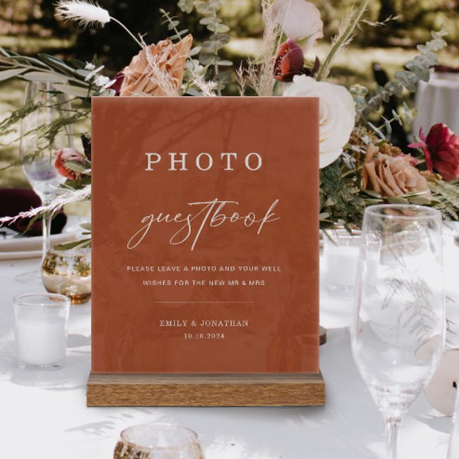 Panneau En Acrylique Fall Terracotta Mariage Photo Livre d'or (Créateur téléchargé)