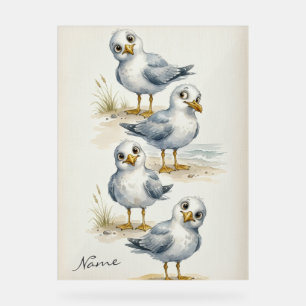 Panneau En Acrylique Famille de Mouettes à l'Aquarelle Fantaisiste sur