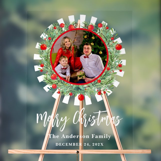 Panneau En Acrylique Famille Photo Noël Bienvenue (Neutre)