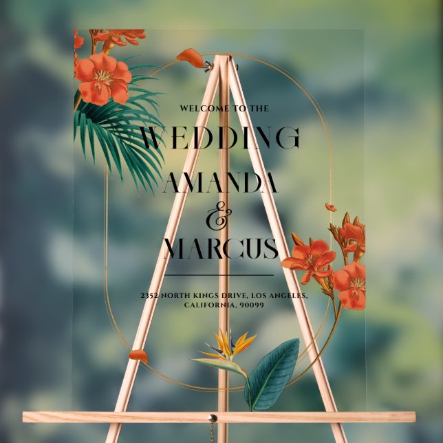 Panneau En Acrylique Fancy Flowers Tropical Accueil Mariage (Neutre)