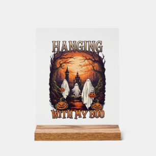 Panneau En Acrylique Fantômes de Boo suspendus Citrouilles Lune pleine_