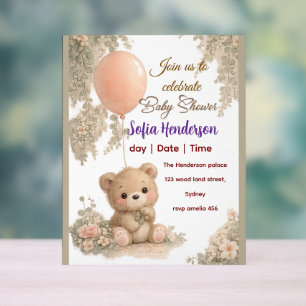 Panneau En Acrylique Fard à joues Ours Douce Couleur eau florale Baby s