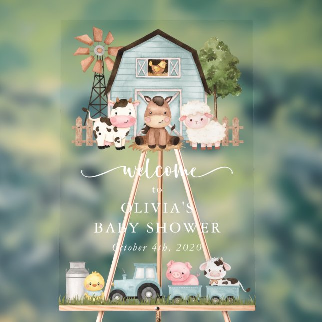 Panneau En Acrylique Farm Animals, Cute Animals, Baby Shower Welcome (Neutre)