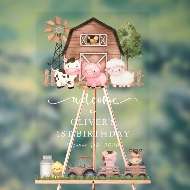 Panneau En Acrylique Farm Animals, Cute Animals, First Birthday Welcome (Neutre)