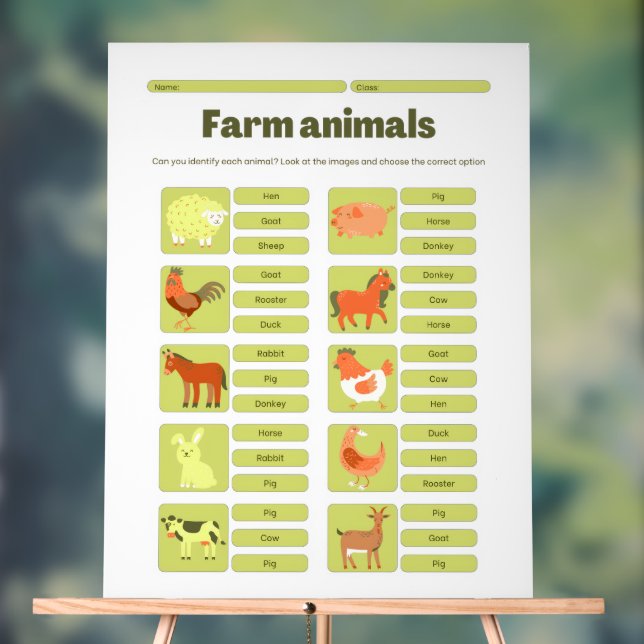 Panneau En Acrylique Farm Animals Identification Learning Worksheet (Neutre)