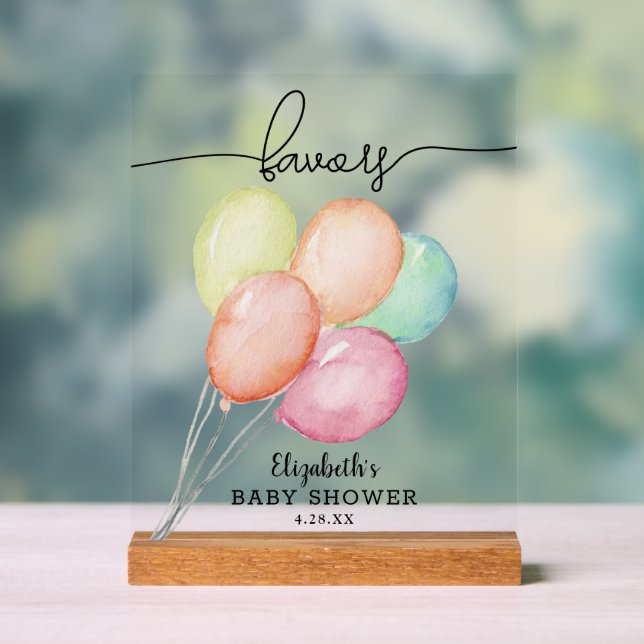 Panneau En Acrylique Faveurs de Baby Shower Ballons Aquarelle (Neutre)