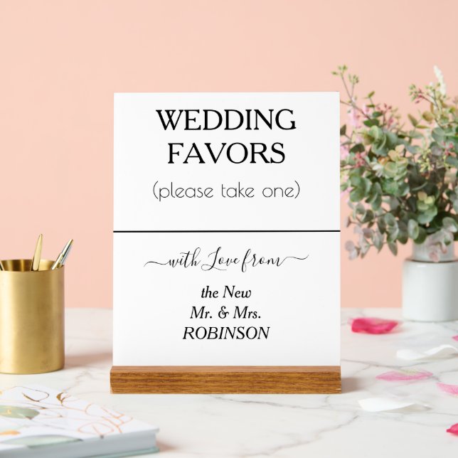 Panneau En Acrylique Faveurs de mariage blanc noir NOM (Mariage)