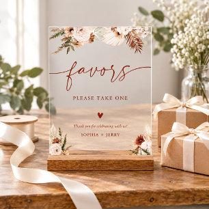 Panneau En Acrylique Faveurs de mariage florales en palme séchée terrac