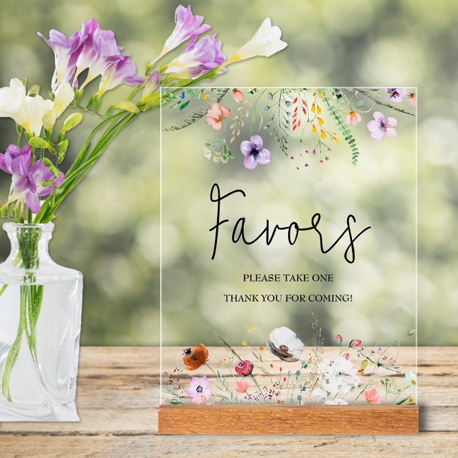 Panneau En Acrylique Faveurs fleurs sauvages du Baby shower (Wildflowers Favors clear acrylic sign for your shower decor)