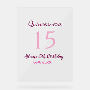 Panneau En Acrylique Fée rose 15e anniversaire simple moder quinceanera