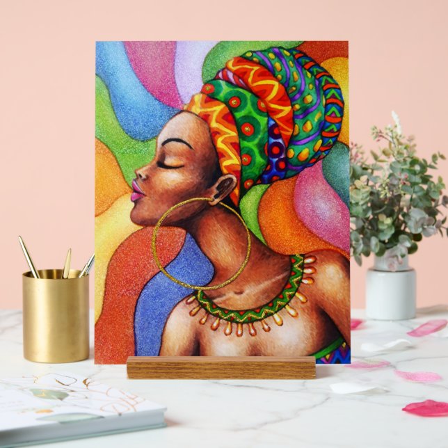 Panneau En Acrylique Femme africaine avec cire tissu traditionnel (Mariage)