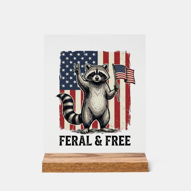 Panneau En Acrylique Feral and Free Patriotic Raccoon Vintage Shirt Des (Recto)