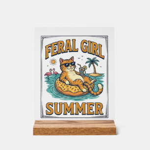 Panneau En Acrylique Feral Girl Summer Cat Float Vintage Shirt Design_1