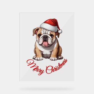 Panneau En Acrylique Festive Bulldog Joyeux T-shirt classique de Noël