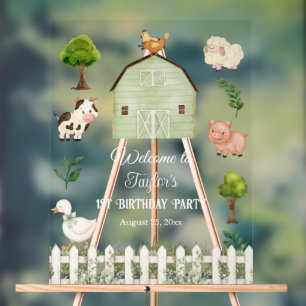 Panneau En Acrylique Fête d'anniversaire 1 an Animaux de ferme à l'aqua