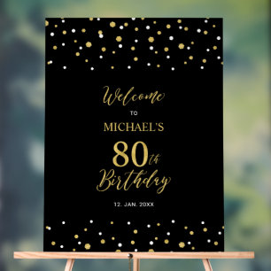 Panneau En Acrylique Fête d'anniversaire de 80 ans Bienvenue confettis