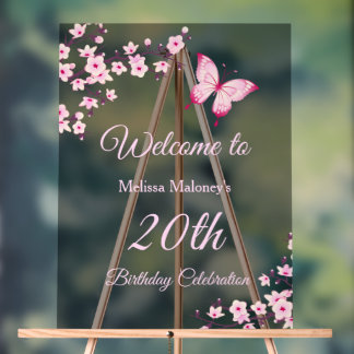 Panneau En Acrylique Fête d'anniversaire papillon Cerisier Fleur