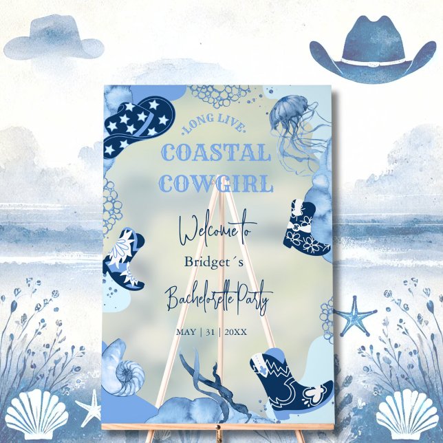 Panneau En Acrylique fête de bienvenue de la cowgirl côtière bleue (Créateur téléchargé)