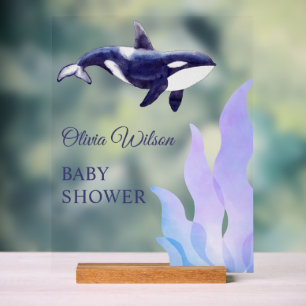 Panneau En Acrylique Fête de naissance baleine orque aquarelle