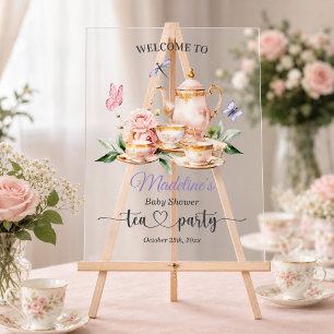 Panneau En Acrylique Fête de thé élégante Papillons Baby Shower