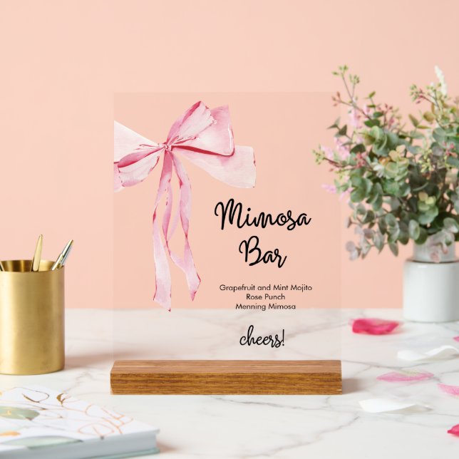 Panneau En Acrylique Fête des mariées à barres Mimosa en ruban rose (Mariage)