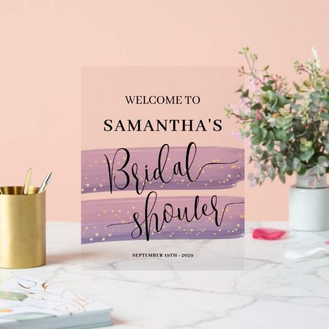 Panneau En Acrylique Fête des mariées céleste Pastel Mauve Bienvenue (Mariage)