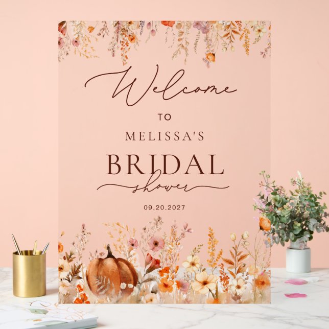 Panneau En Acrylique Fête des mariées Citrouille Boho Automne Aquarelle (Mariage)