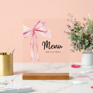 Panneau En Acrylique Fête des mariées de menu Elegant Pink Bow