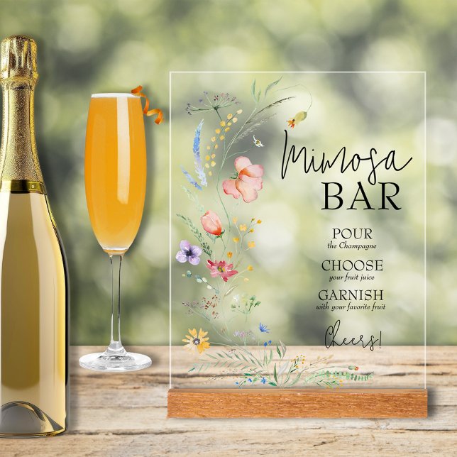 Panneau En Acrylique Fête des mariées fleur sauvage Mimosa Bar (Wildflowers Bridal Shower Mimosa Bar Acrylic Sign)