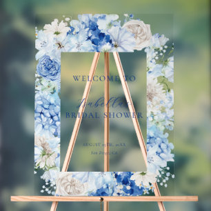 Panneau En Acrylique Fête des mariées Florale Bleue Bienvenue