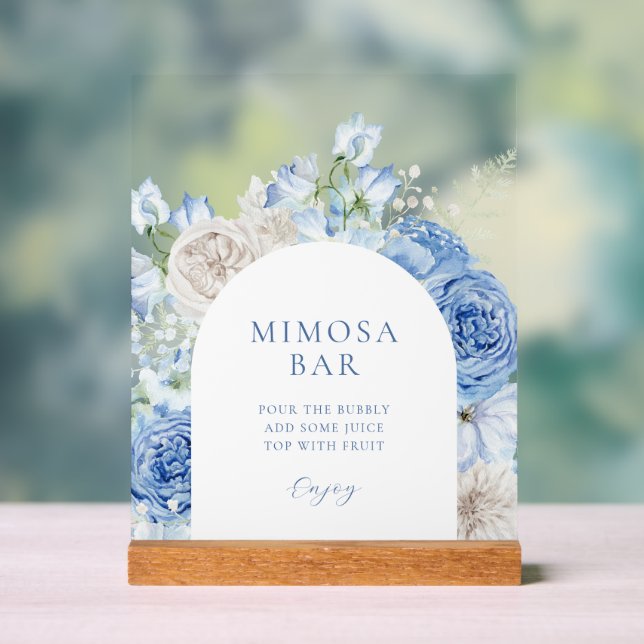 Panneau En Acrylique Fête des mariées Florale Bleue Mimosa Bar (Neutre)
