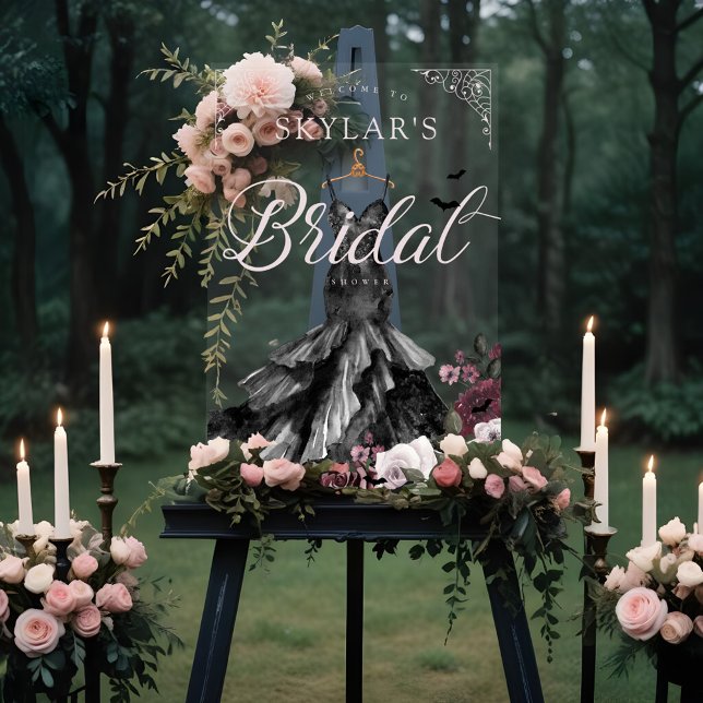 Panneau En Acrylique Fête des mariées gothique Mariage noir (Gothic Black Wedding Dress Bridal Shower Welcome F Acrylic Sign)