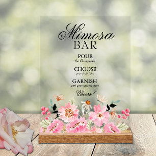Panneau En Acrylique Fête des mariées rose Floral Mimosa Bar