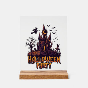 Panneau En Acrylique Fête d'Halloween Château Hanté Citrouilles Chauves