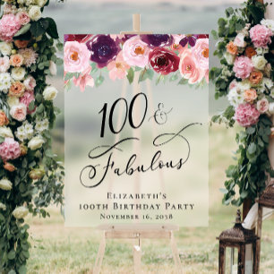 Panneau En Acrylique Fête élégante florale des 100 ans avec glaçage
