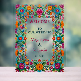 Panneau En Acrylique Fête Florale Colorée Broderie Mariage Bienvenue