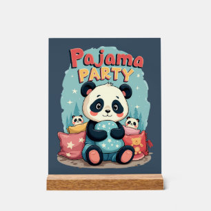 Panneau En Acrylique Fête Pyjama Kawaii Panda Soirée Cosy Aesthetic