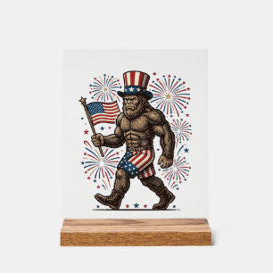 Panneau En Acrylique Feu d'artifice patriotique Sasquatch Gravure vinta