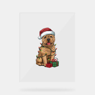 Panneau En Acrylique Feu de Noël Éclairage du chapeau de Noël Shar Pei 
