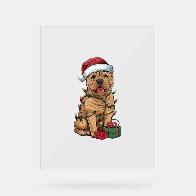 Panneau En Acrylique Feu de Noël Éclairage du chapeau de Noël Shar Pei  (Recto)
