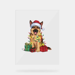 Panneau En Acrylique Feu de Noël Éclairage Père Noël Allemand Berger Ch