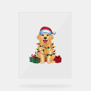 Panneau En Acrylique Feu de Noël Santa Hat Golden Retriever Chien Chris