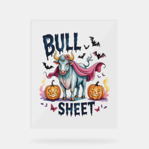 Panneau En Acrylique Feuille de taureau d'Halloween, Vache fantôme amus