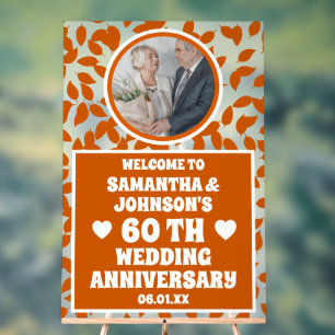Panneau En Acrylique Feuilles automnales Photo 60e anniversaire Mariage