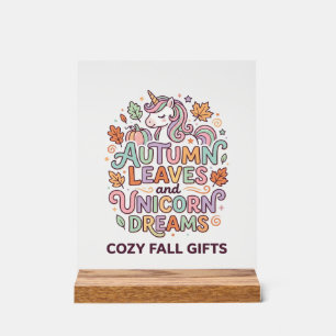 Panneau En Acrylique Feuilles d'automne de licorne et rêves de licorne