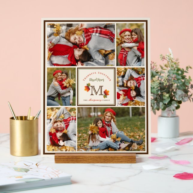 Panneau En Acrylique Feuilles d'automne Famille Monogramme 6 Photo Than (Mariage)