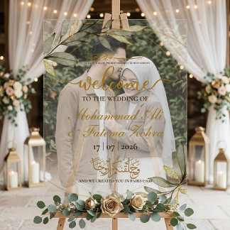 Panneau En Acrylique Feuilles d'or Élégance Signe de bienvenue pour mar