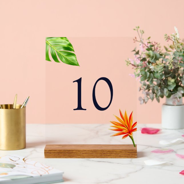 Panneau En Acrylique Feuilles tropicaux et fleurs Numéro de tableau (Mariage)