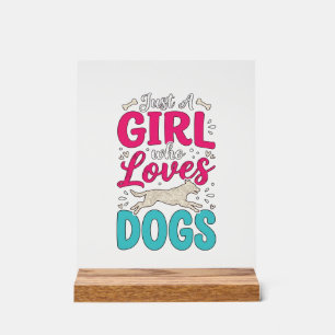 Panneau En Acrylique Fille aime les chiens Gravure vintage typographie